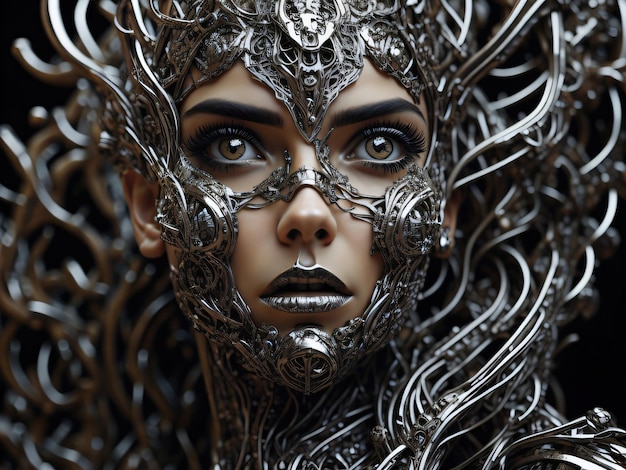 Photo un portrait fantastique d'une femme avec une ia générative de cheveux fractales