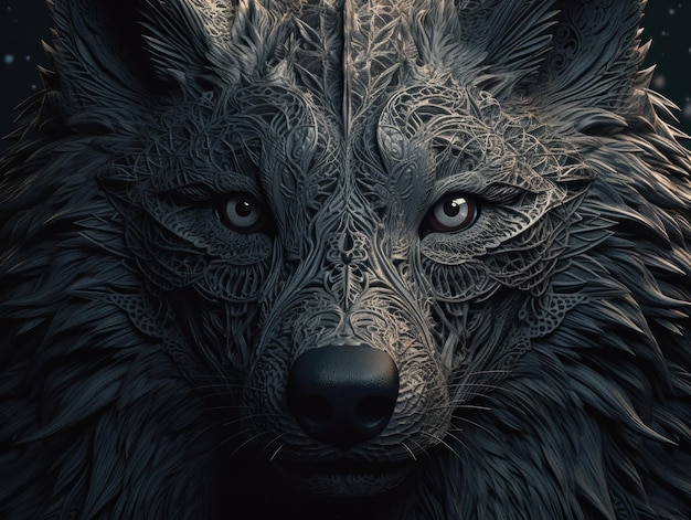 Portrait fantastique d'un loup avec un motif abstrait sur le visage Créé avec la technologie Generative AI