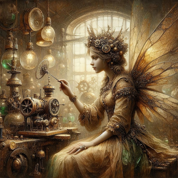 Portrait d'une fée steampunk féminine antique