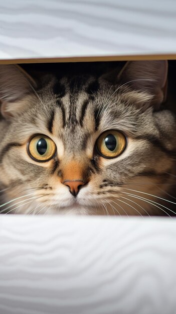 Portrait félin curieux d'un chat à oreilles pliées près d'un meuble blanc Fond d'écran mobile vertical