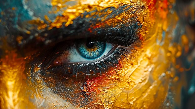 Photo portrait féminin psychédélique avec des peintures sur son visage