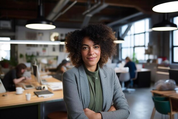 portrait d'une femme d'affaires créative confiante dans un bureau de loft à plan ouvert