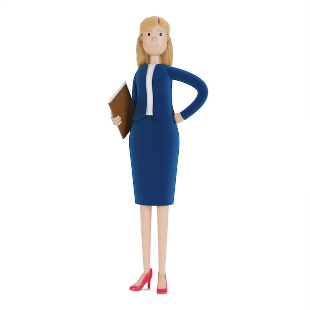 Portrait d'une femme d'affaires. Femme en vêtements de travail, employée de l'entreprise. illustration 3d en style cartoon.