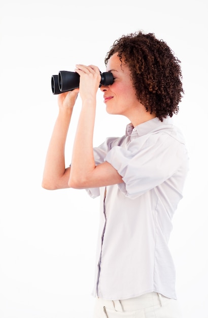 Portrait de femme d&#39;affaires avec des jumelles