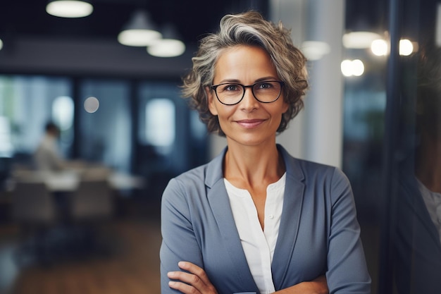 Portrait d'une femme d'affaires mature souriante debout avec confiance générative par Ai