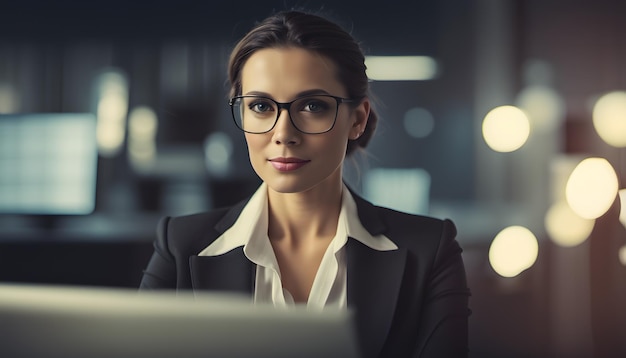 Portrait d'une femme d'affaires qui travaille au bureau fond d'écran ai