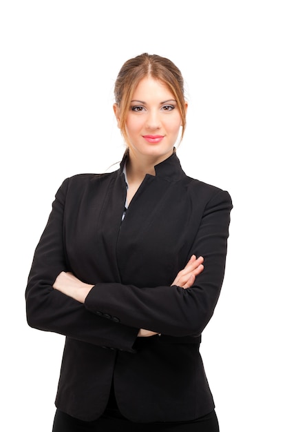 Portrait de femme d&#39;affaires souriant isolé sur blanc