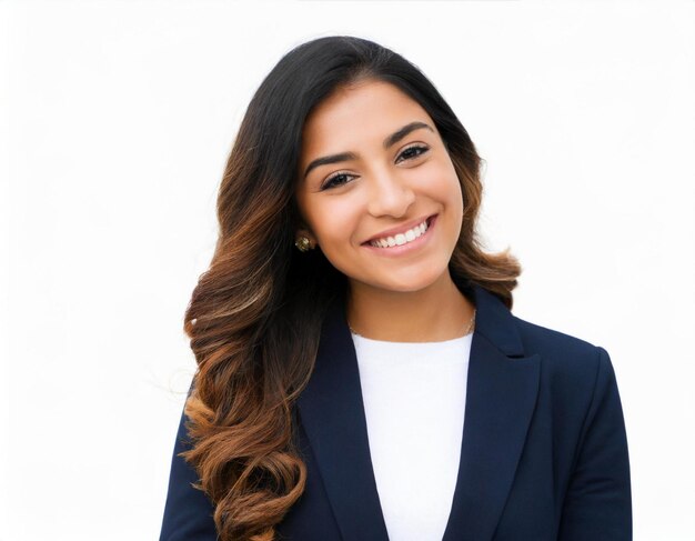 portrait d'une femme d'affaires souriante jolie jeune femme sur fond blanc