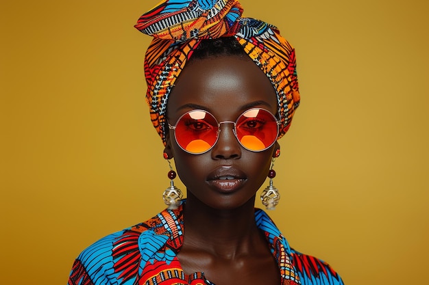 Photo portrait d'une femme africaine avec un châle traditionnel coloré sur la tête