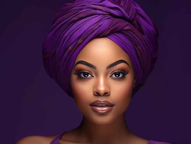 Portrait de femme africaine avec châle traditionnel violet