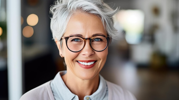 Portrait d'une femme d'âge moyen souriant à la caméra