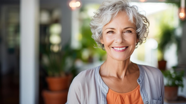 Portrait d'une femme d'âge moyen souriant à la caméra