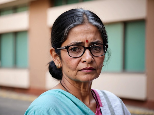 Photo portrait de femme âgée indienne avec des lunettes