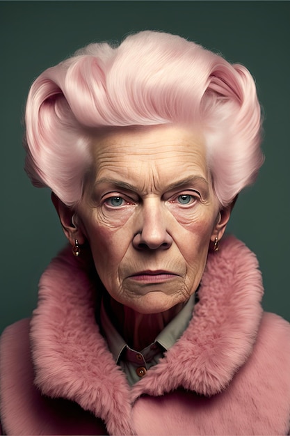 Portrait d'une femme âgée russe dure avec une coiffure classique sur fond sombre AI générative