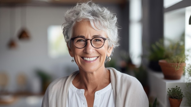 Portrait d'une femme âgée souriant à la caméra