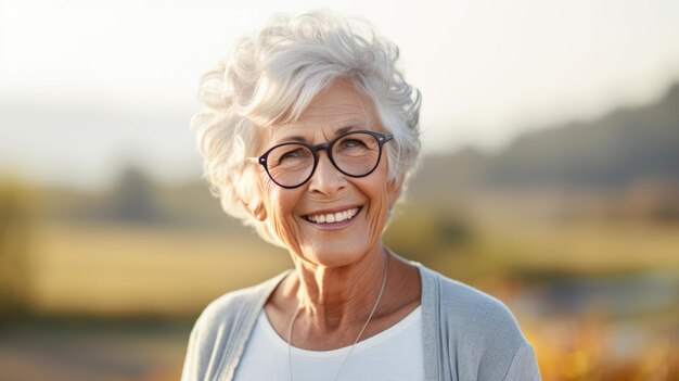 Portrait d'une femme âgée souriant à la caméra