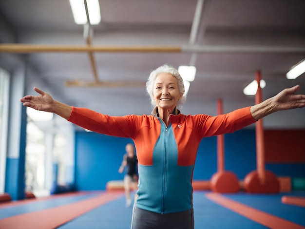 Photo portrait d'une femme âgée souriante faisant des pompes dans un studio de fitness ai générative