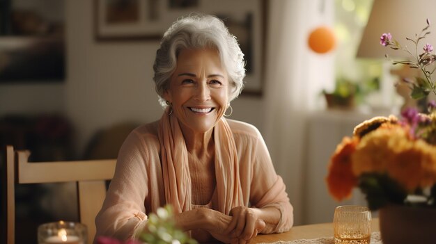 Portrait d'une femme âgée souriante à la maison Générer Ai génératif