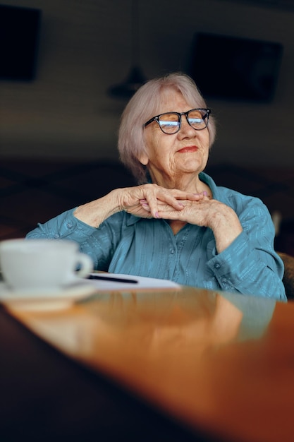 Portrait d'une femme âgée travaillant devant un écran d'ordinateur portable assis mode de vie inchangé