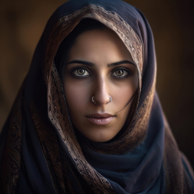 Portrait de femme arabe avec fond sombre studio