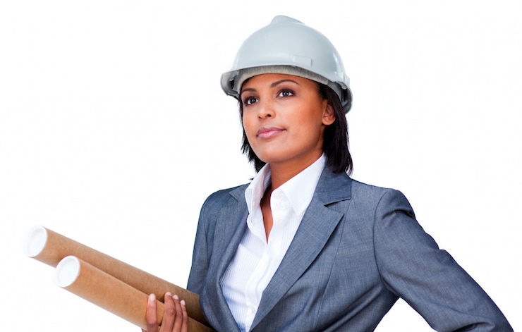Photo portrait d&#39;une femme architecte confiante