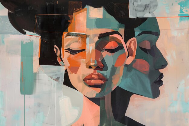 Portrait de femme artistique abstrait avec des blocs colorés