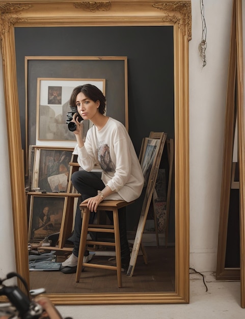 Un portrait d'une femme artistiquement dans son studio d'art