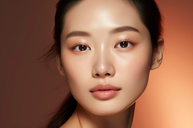 Portrait d'une femme asiatique de beauté avec une peau faciale parfaitement saine