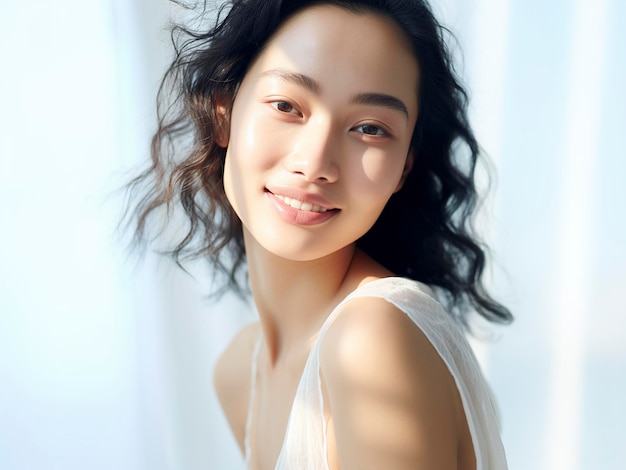 Portrait d'une femme asiatique de beauté avec une peau parfaitement éclatante et saine