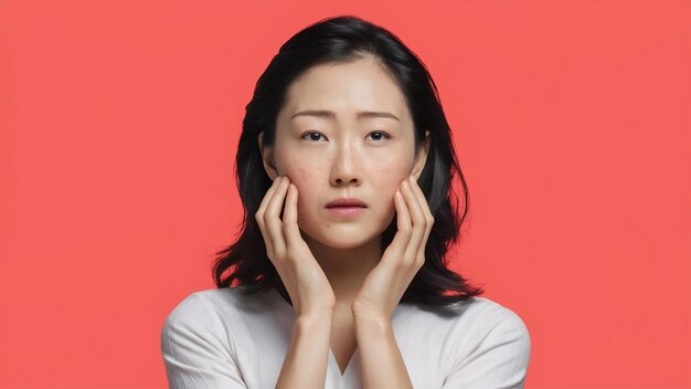 Photo portrait d'une femme asiatique avec des démangeaisons isolée sur fond blanc