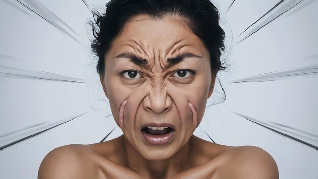 Photo portrait d'une femme asiatique avec des démangeaisons isolée sur fond blanc