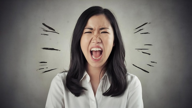 Photo portrait d'une femme asiatique irritée et en colère qui crie