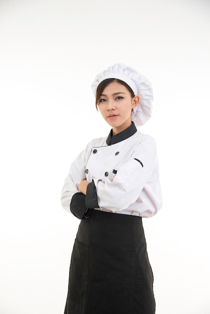 Portrait de femme asiatique jeune chef brune