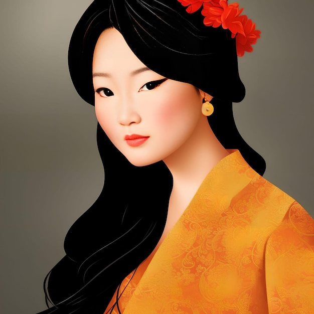 Portrait d'une femme asiatique portant une robe traditionnelle art génératif par AIillustration portrait d'une femme asiatique portant une robe traditionnelle art génératif par AI