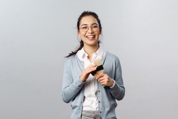 Portrait, de, femme asiatique, prof