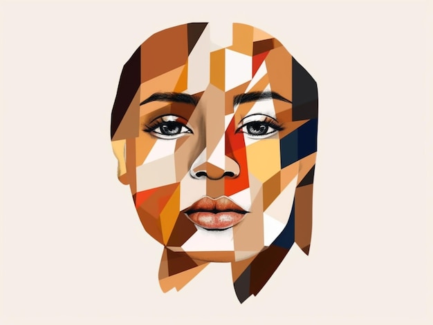 Portrait d'une femme au visage composé de triangles.
