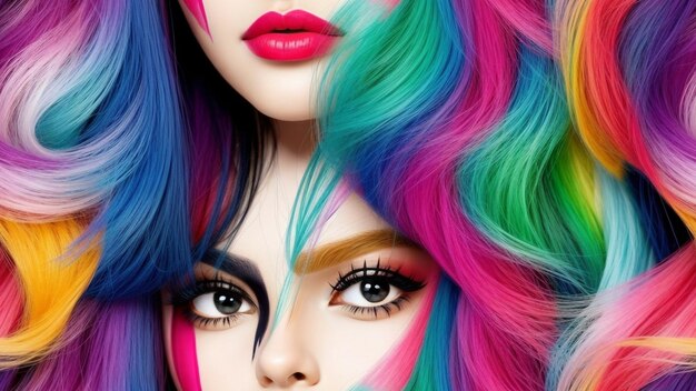 portrait d'une femme aux cheveux abstraits colorés portrait d'une femme abstraite