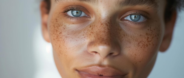 Photo portrait d'une femme aux cheveux bouclés sur un fond de lumière douce