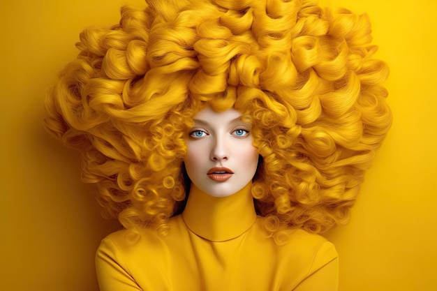 Un portrait d'une femme aux longs cheveux blonds bouclés