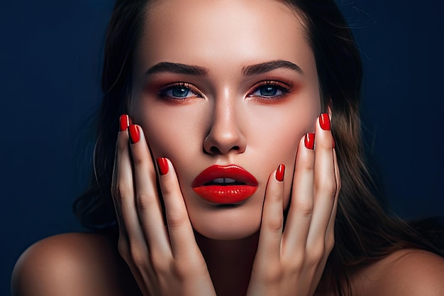 Un portrait d'une femme aux ongles rouges