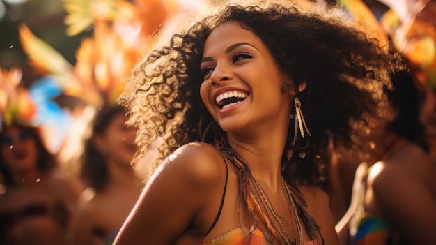 Portrait d'une femme brésilienne lors d'un bloc de carnaval