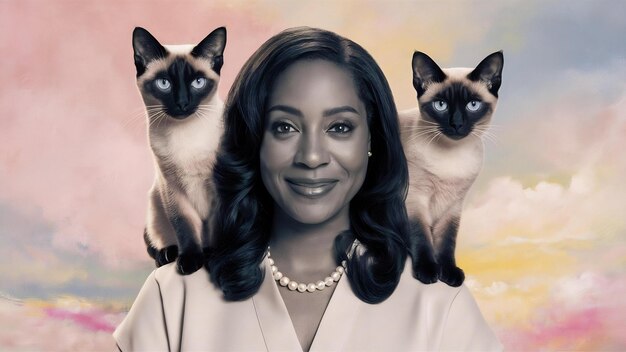 Portrait d'une femme avec des chats siamois