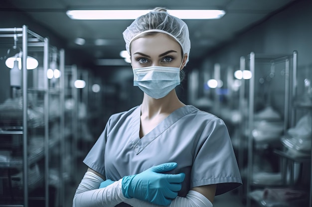 Portrait de femme chirurgien avec les bras croisés hôpital ou travail d'équipe pour la solidarité pour les soins de santé