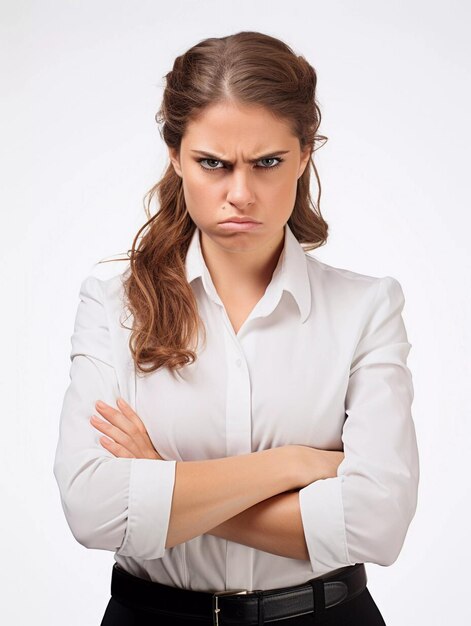 Portrait d'une femme en colère en costume d'affaires Une femme agressive en colère criant