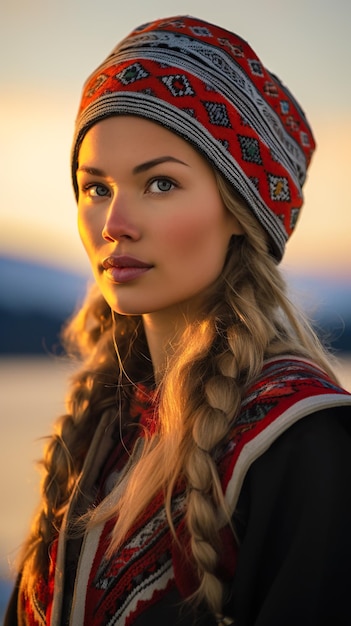 Portrait de femme de la culture Sami en Scandinavie