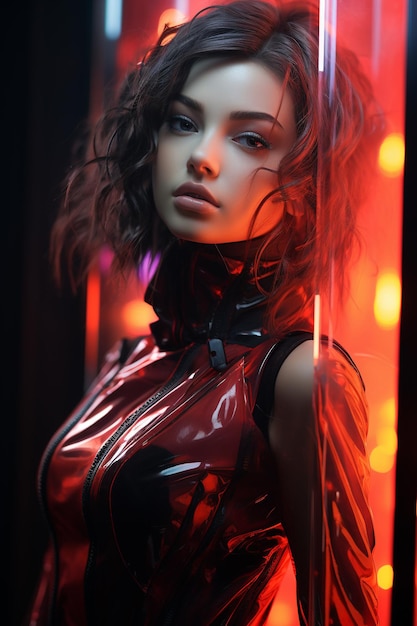 Portrait de femme cyberpunk dans le style néon futuriste