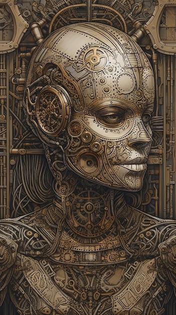 Portrait d'une femme cyberpunk mécanisée Robot Generative AI