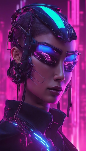 Portrait de femme cyberpunk style néon futuriste