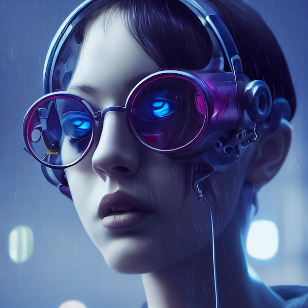 Portrait de femme cyberpunk style néon futuriste