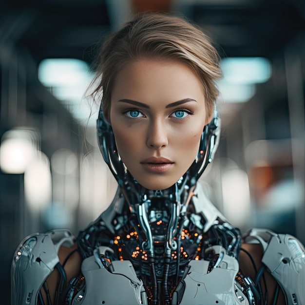 Portrait de femme cyborg futuriste dans le style de cyberpunk ai généré